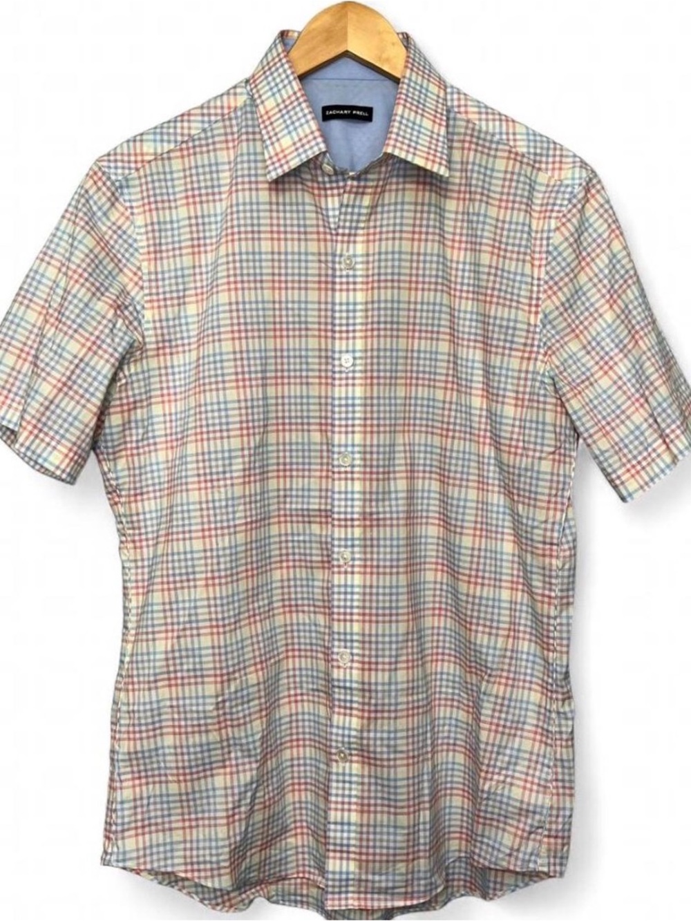 Zachary Prell Short-Sleeve Plaid Button-Down in Blue, Red, Tan, Cream